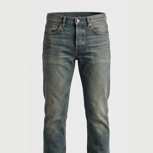 Jean en denim délavé coupe droite pour homme, coupe slim, taille mi-haute, en coton, style décontracté automne - Product Image 1