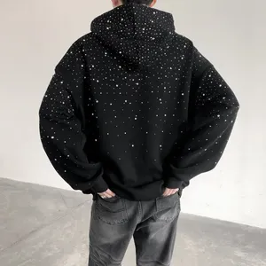 Sweat-shirt à capuche noir surdimensionné pour homme, coupe classique, tricoté 100% coton, écologique, décontracté, streetwear d'hiver avec poche - Product Image 4