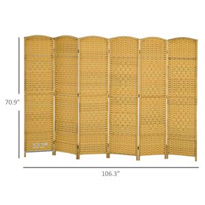 Handcrafted 6-Panel <b>Folding</b> Room Divider <b>Screen</b> 6FT Tall Privacy Freestanding Wood Partition for Home Office Nature Wood Tone - Product Image 3