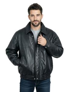 Chaqueta de Cuero Clásica para Hombre, con Cuello Alto de Lona, Logotipo Frontal, Diseño Moderno y Vanguardista de Alta Calidad, Impermeable y Transpirable - Product Image 3