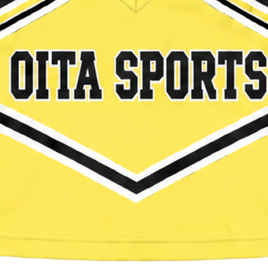Ensemble d'uniforme de cheerleading jaune, noir et blanc, avec crop top sans manches à col en V et jupe plissée, pour spectacle de danse et équipe de cheerleading - Product Image 5