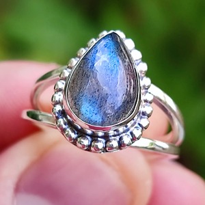 <b>Labradorite</b> <b>Ring</b> 925 Sterling Silver Handmade Boho Statement Promise Jewelry for Women Natural Pear Shape Gemstone Jewelry - Product Image 3