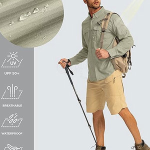 Chemise de travail unisexe haute visibilité, grande taille, manches longues, olive kaki, coton respirant avec poches poitrine - Product Image 6