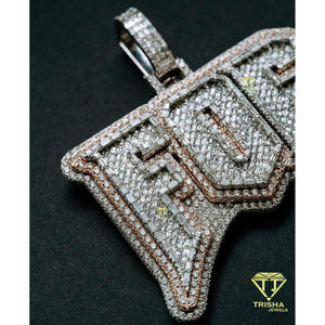 Pendentif lettre FOE glacé en moissanite, argent sterling 925 plaqué or, certifié GIA, style hip-hop - Product Image 2