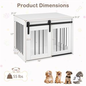 31.5\" White Wooden <b>Dog</b> Crate Furniture with Sliding Barn Door Indoor Kennel End <b>Table</b> for Pets - Product Image 5