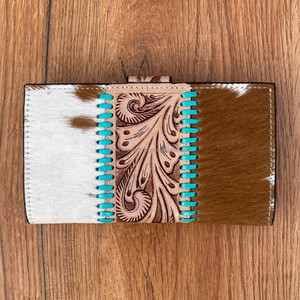 Western Patterned Cowhide Leather Hand Tooled Carving Clutch <b>Phone</b> Case Luxury Designer Wallet Multi Uses Designer Bifold Wallet - Product Image 4