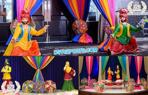Décor d'entrée de salle de mariage avec statues culturelles punjabi Statues FRP pour décor à thème punjabi Statues en fibre pour salles de mariage UK - Product Image 2