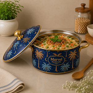 Olla de Acero Aislada con Tapa y Diseño de Palmera de Marvel Handicrafts, Recipiente para Mantener la Comida Caliente, Tazón para Servir en la Cocina - Product Image 3