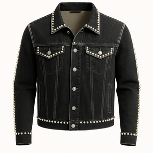 Nouvelle Veste en Jean Y2K Vintage Lavée Noire pour Homme, de Haute Qualité, en Coton 100%, avec Patchwork Personnalisé et Boutons, Vente en Gros - Product Image 1