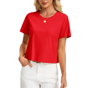 Camiseta corta informal y cómoda para mujer, de verano, de alta calidad, fácil de usar, con logo personalizado. - Product Image 5