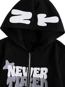 Sweat-shirt à capuche noir Y2K avec fermeture éclair, imprimé lettres, veste streetwear pour hommes - Product Image 4