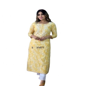 Ropa de boda de estilo étnico Kurti de algodón para mujer de calidad india a precio al por mayor Material de rayón y modal - Product Image 1