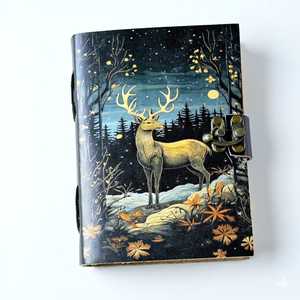 Journal relié en spirale en cuir de cerf, couverture rigide, motif floral, fait main, style vintage - Product Image 1