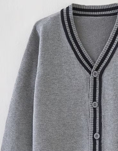 New Spring Autumn Unisex Children's High School Customized 100% Cotton Canvas Knitted Cardigan Contrast Casual Top Buttoned - Product Image 5