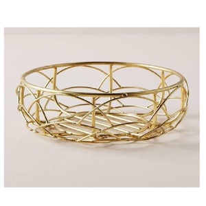 Gold Finished Wire Metal Fruit Bowl with Flat Base for Modern Kitchen Countertop Storage and Elegant Decorative <b>Display</b> - Product Image 2