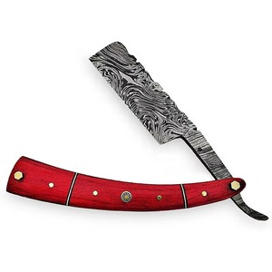 Navaja de Afeitar Recta de Acero de Damasco con Empuñadura de Madera de Olivo y Bolster de Latón, Forjada a Mano, Cuchillo de Afeitar Vintage, Maquinilla de Afeitar Manual para Barbería - Product Image 2