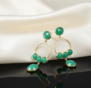 Elegant 6 Inch <b>Green</b> Onyx Drop <b>Earrings</b> 15g | 925 Silver, 18K Gold Plated Hoop <b>Earring</b> Designer CZ Drop <b>Earrings</b> - Product Image 3