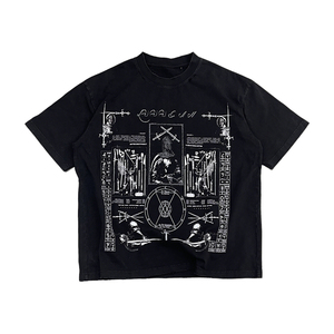 Black Vintage Washed Men T <b>Shirt</b> <b>Gothic</b> Ritual Print Short Sleeve Crew Neck Streetwear Tee - Product Image 1