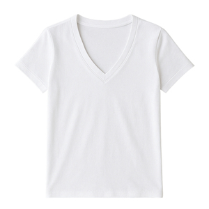 เสื้อยืดคอวีแขนสั้นทรงปกติสำหรับผู้หญิง ผ้าเจอร์ซีย์ถัก 100% ผ้าฝ้าย ระบายอากาศได้ดี เหมาะสำหรับฤดูใบไม้ผลิและฤดูร้อน สีพื้น - Product Image 2