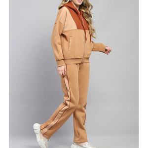 Conjunto Deportivo Informal para Mujer, Estilo Relajado Personalizado, Conjuntos Deportivos para Mujer Más Vendidos, Cremallera Completa con Bolsillos, Colores en Bloques, 2 Piezas - Product Image 3