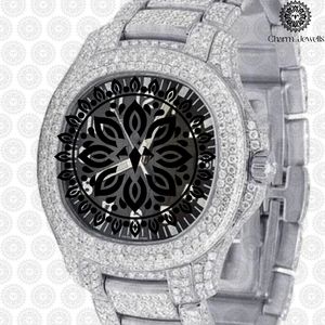 Charm Jewells Luxury Women's Stainless Steel <b>Watch</b> 38mm Round Case Analog Quartz Movement <b>Diamond</b> Encrusted Folding Clasp - Product Image 2