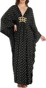 Abaya Larga con Estampado de Lunares Negros, Manga Larga, Corte Holgado, Cuello Redondo, Talla Grande para Mujer, Estilo Modesto para Uso Diario, Poliéster, Estilo de Medio Oriente - Product Image 5