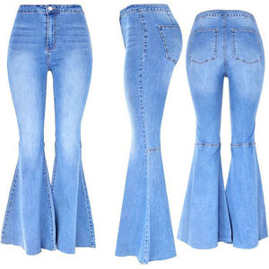 Jeans de Mezclilla Azul Claro de Cintura Alta para Mujer, Ajustados, Elásticos, Estilo Vintage Retro, Pantalones Anchos con Corte de Campana - Product Image 6