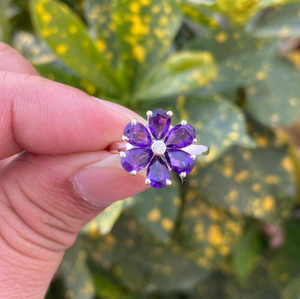 Floral Amethyst <b>Ring</b> Sterling Silver Flower Design February Birthstone Handmade Gemstone Jewellry - Product Image 1