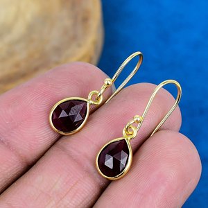 Handmade Smokey Quartz Pear Shape Gemstone Drop Earrings 18k Micron Gold Over 925 <b>Sterling</b> <b>Silver</b> - Product Image 3