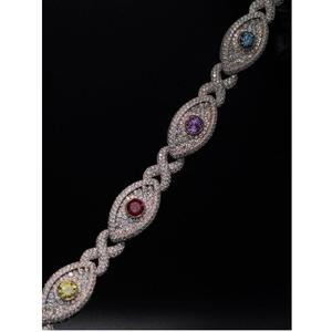 Luxury Eye Shape Chain <b>Bracelet</b> 18K Gold Amethyst Pave Setting Women's Party Jewelry - Product Image 5