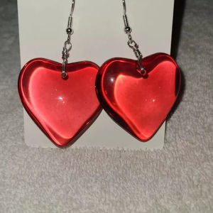 Heart <b>Resin</b> Drop Earrings Romantic Transparent Red Heart Dangle Earrings Handmade Fashion Jewelry for Women <b>Resin</b> <b>Crafts</b> - Product Image 6