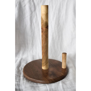 Support de papier essuie-tout en bois de manguier artisanal avec base ronde robuste, écologique, sur pied, pour cuisine - Product Image 1