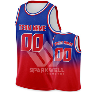 Camiseta de Baloncesto Personalizada Sublimada SPARKWELL INDUSTRY, Azul y Blanco Degradado, Malla Transpirable, Unisex para Adultos, Ropa Deportiva - Product Image 6