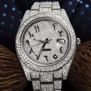 Luxury Silver Plated Full Diamond Quartz Wrist <b>Watches</b> Shiny Hip Hop Design Round <b>Case</b> 20mm Band Width Iced Out <b>Watch</b> for Men - Product Image 6