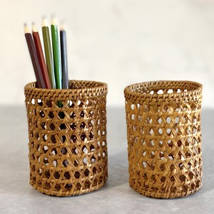 Rattan container pot for stationery storage wholesale <b>pen</b> pencil holder <b>marker</b> & utensil holders - Product Image 1