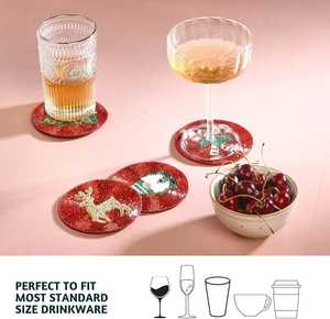 Juego de Posavasos Navideños con Cuentas Rojas, Redondos, de Cristal, con Diseño de Reno, Árbol, Gnomo y Bastón de Caramelo, Decoración Festiva para Mesa - Product Image 4