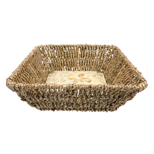 Bandeja de incrustaciones de Capiz cuadrada hecha a mano de MDF con elegante patrón de estrella geométrica, cesta tejida decorativa para servir y almacenar para el hogar - Product Image 5