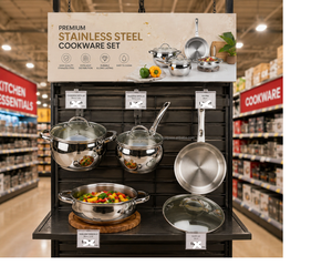 Batterie de cuisine en acier inoxydable de qualité alimentaire, 7 pièces, comprenant poêle à frire, casserole, faitout, avec couvercle en verre et base à induction, fournisseur OEM pour l'exportation - Product Image 6