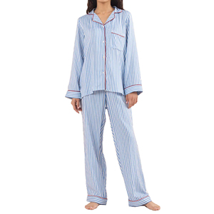 Custom Luxury Organic Cotton Winter Long <b>Pyjamas</b> Set <b>for</b> Women's Sleepwear With Piping Details Pajamas Women's Sleepwear - Product Image 1