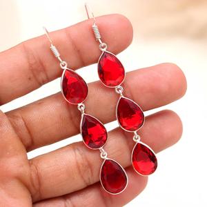 925 Sterling <b>Silver</b> Red Garnet Pear Cut Long <b>Dangle</b> <b>Earrings</b>, Multi Stone Drop <b>Earrings</b>, Natural Garnet Gemstone Jewelry for Wom - Product Image 2