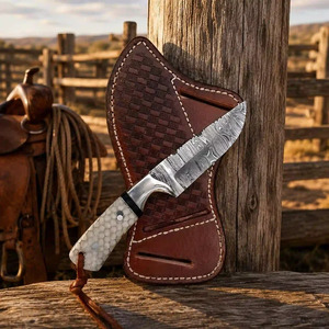 Damascus Steel Hunting Knife Honeycomb Resin Handle Camping Bushcraft Fixed Blade Outdoor Knife with Leather Sheath Manufacturer - Product Image 2