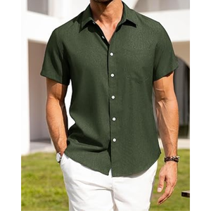Chemises en lin pour hommes, manches courtes, boutonnées, sans plis, décontractées, pour les vacances, la plage, l'été - Product Image 3