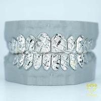 Grillz Hip Hop en Argent Sterling S925 Or Rose avec Diamants Facettés, Capuchons Dentaires Personnalisés à Face Ouverte, Bijoux Buccaux de Designer