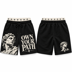 Pantalones cortos con estampado de astronauta, diseño de arte cósmico y planetario, con cordón, estilo urbano, ropa de ocio, prendas de viaje, pantalones de descanso con ribete estampado - Product Image 1