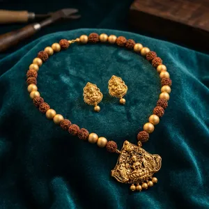 Ensemble de collier en acier inoxydable plaqué or avec pendentif religieux et boucles d'oreilles marron, cadeaux pour femmes - Product Image 1