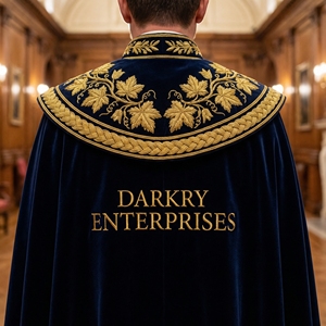 Custom Hand Gold Bullion Embroidery Deep Blue Collar Detailed <b>Wheat</b> Leaf Motif Bespoke Garment Apparel Manufacturing Service - Product Image 2