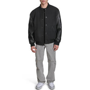 Chaquetas Bomber Personalizadas OEM con Mangas de Cuero, Chaquetas Varsity de Béisbol para Hombre, Logotipo Bordado en Chenille, Tela de Lana Cálida - Product Image 2