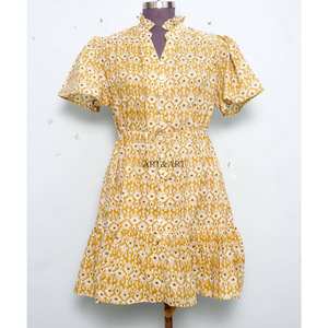 Indian handmade cotton stylish short party wear <b>dress</b> floral printed bride gift personalized woman fashion <b>dress</b> From India - Product Image 1