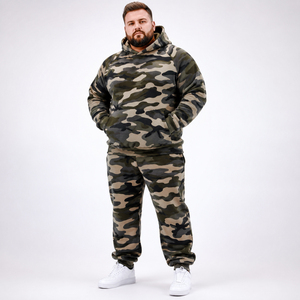 Ensemble de survêtement pour homme en molleton imprimé camouflage, grande taille, avec poches latérales, pull à capuche et pantalon de jogging, idéal pour l'hiver - Product Image 2