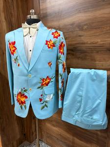 Costume Western brodé bleu ciel pour homme – Ensemble blazer de mariage de créateur à motifs floraux avec nœud papillon pour le marié et les tenues de soirée - Product Image 6